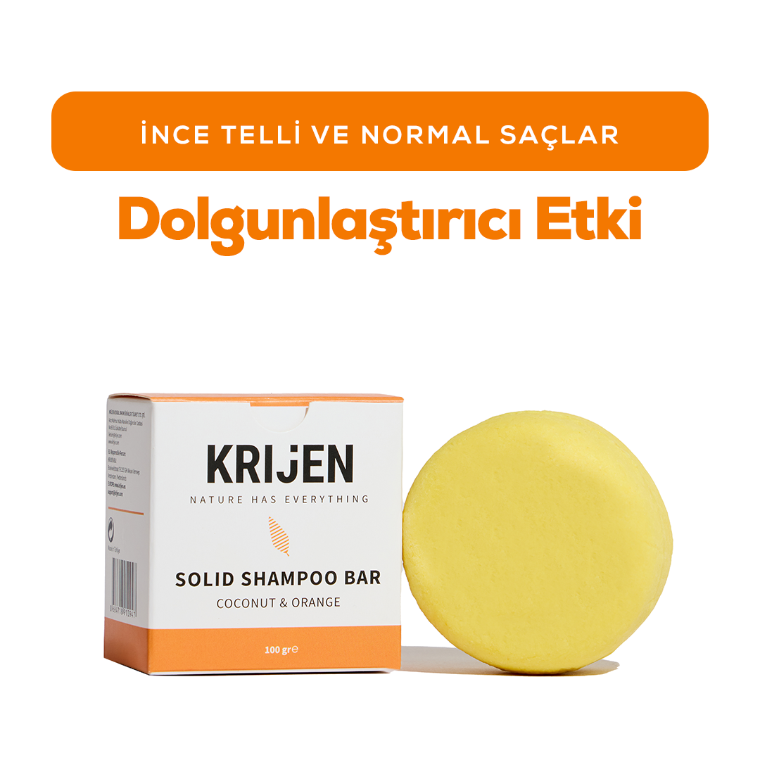 Hindistan Cevizi & Portakal Kabuğu Katı Şampuan | Bitkisel Keratin + E Vitamini + Panthenol + Doğal Yağlar
