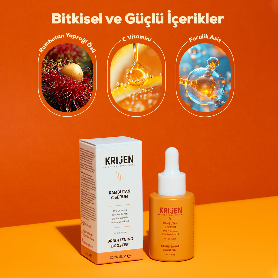 Rambutan C Vitamin & Ferulik Asit Canlandırıcı Serum | Bitkisel Retinol + Hyaluronik Asit