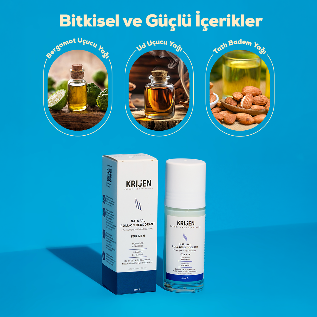 Ud Ağacı & Bergamot Erkek Roll-On Deodorant | Alüminyum İçermez + %100 Bitkisel