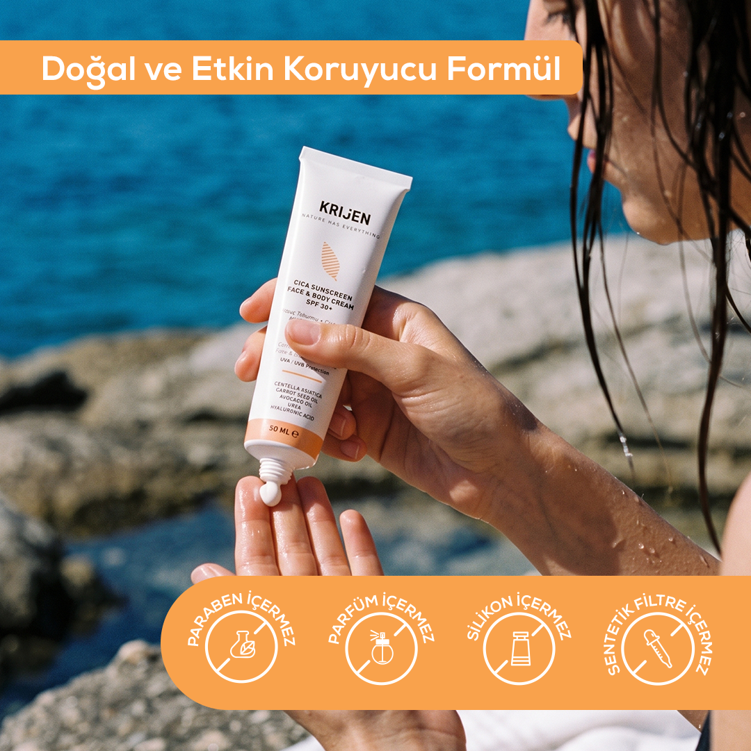 30+ SPF Güneş Koruyucu CICA Yüz ve Vücut Kremi | Çinko Minerali + Aloe Vera + Doğal Yağlar