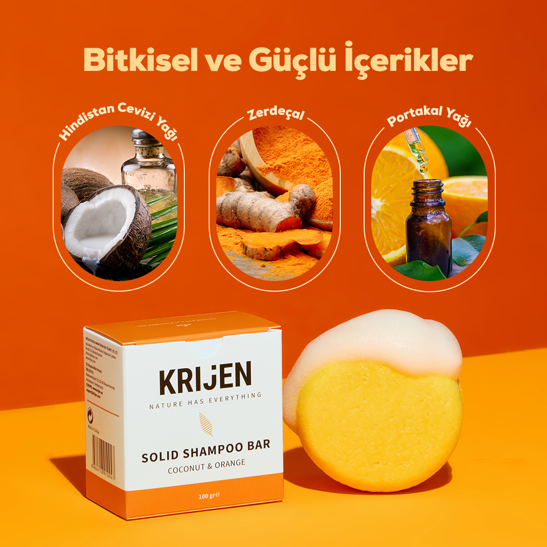 Hindistan Cevizi & Portakal Kabuğu Katı Şampuan 100 Gr | E Vitamini + Doğal Yağlar