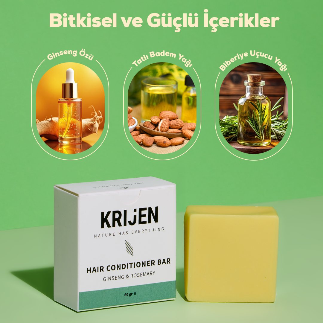 Ginseng & Biberiye Katı Saç Kremi | Squalane + E Vitamini + Panthenol