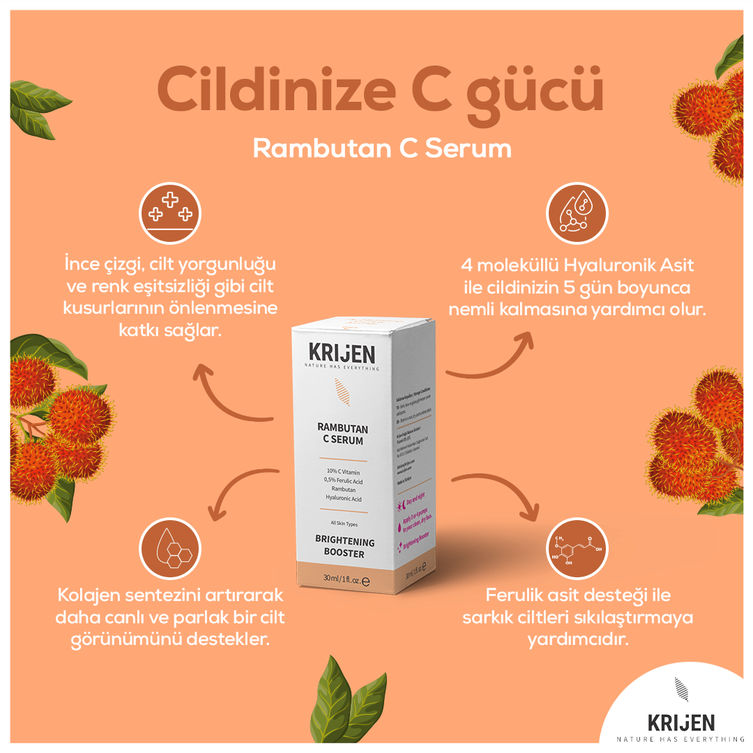 Rambutan C Vitamin & Ferulik Asit Canlandırıcı Serum | Bitkisel Retinol + Hyaluronik Asit