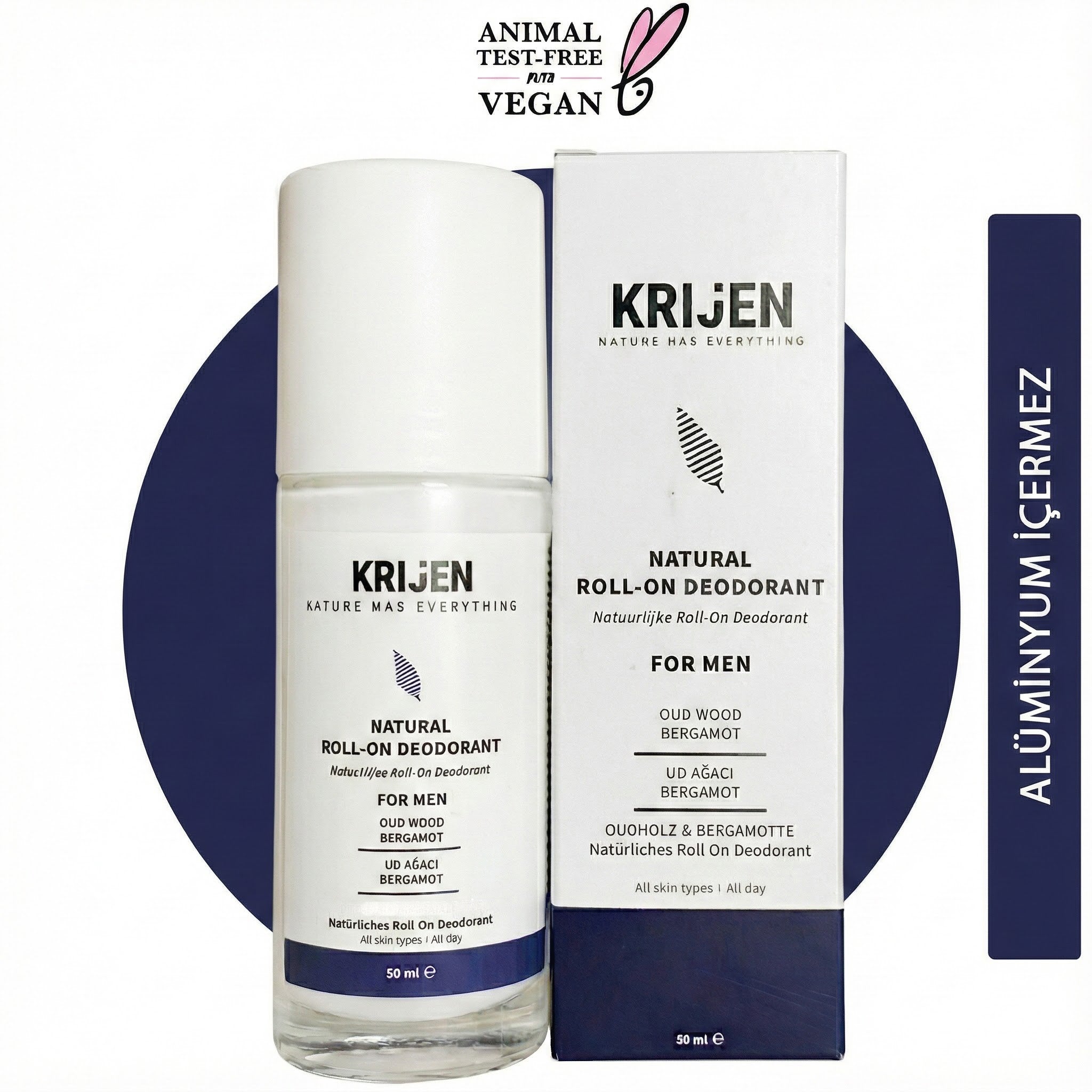 Ud Ağacı & Bergamot Erkek Roll-On Deodorant | Aluminyum İçermez + Mineral + Doğal Yağlar