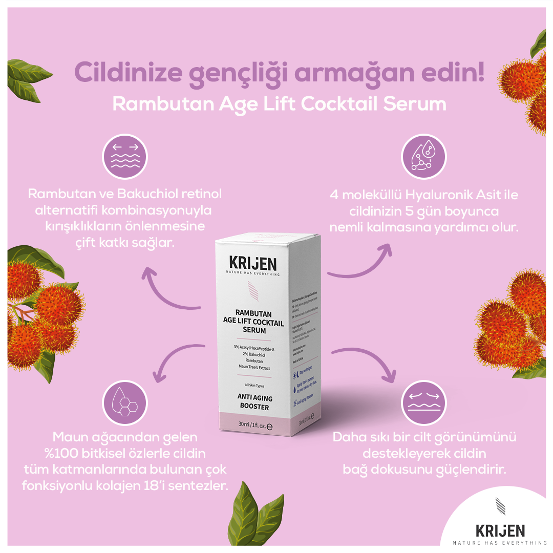 Rambutan Age Lift Yaşlanma Karşıtı Cocktail Serum | Bitkisel Retinol + Acetyl Hexapeptide-8 + Kolajen Destekleyici