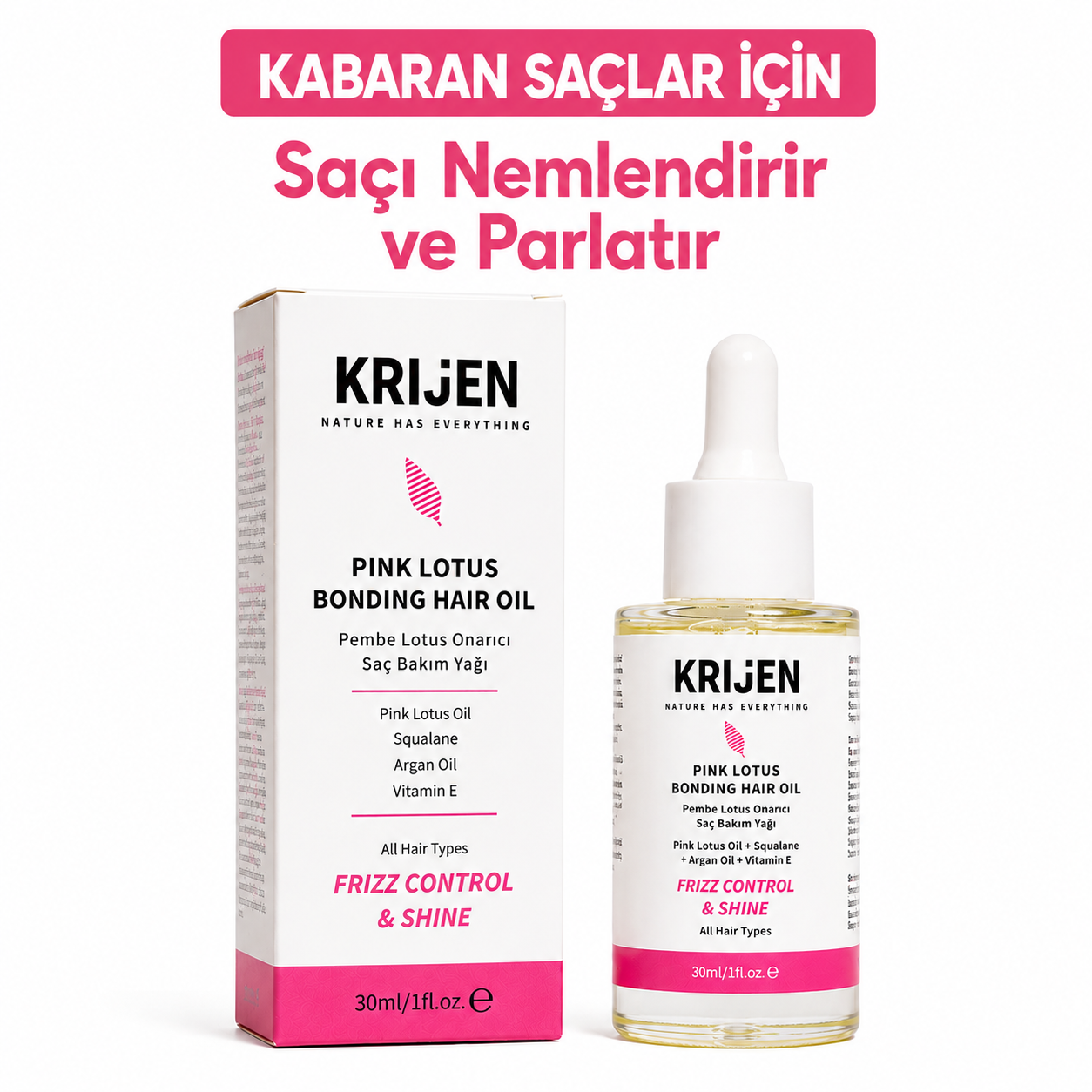 Pembe Lotus Besleyici Saç Bakım Yağı | Anti-Frizz & Parlak Görünüm 30 ml