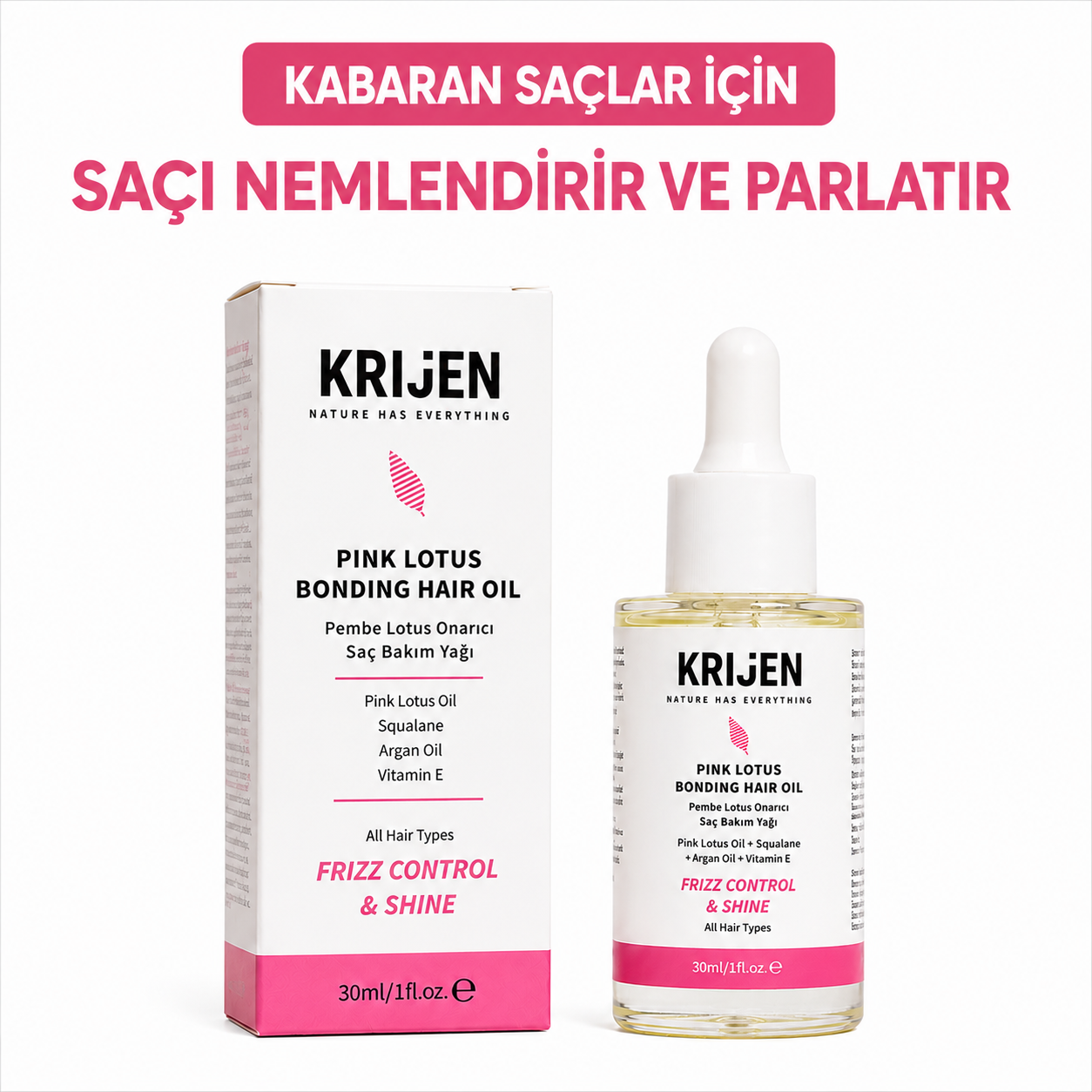 Pembe Lotus Besleyici Saç Bakım Yağı | Anti-Frizz & Parlak Görünüm 30 ml