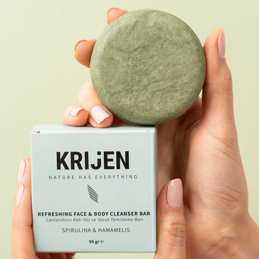 Canlandırıcı Etkili Spirulina & Hamamelis Yüz ve Vücut Temizleme Barı | Greyfurt Yağı + Mandalina Yağı + Hindistan Cevizi Yağı