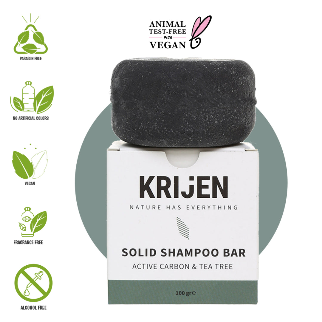 Aktif Karbon & Çay Ağacı Katı Şampuanı | Bitkisel Keratin + E Vitamini + Panthenol + Doğal Yağlar
