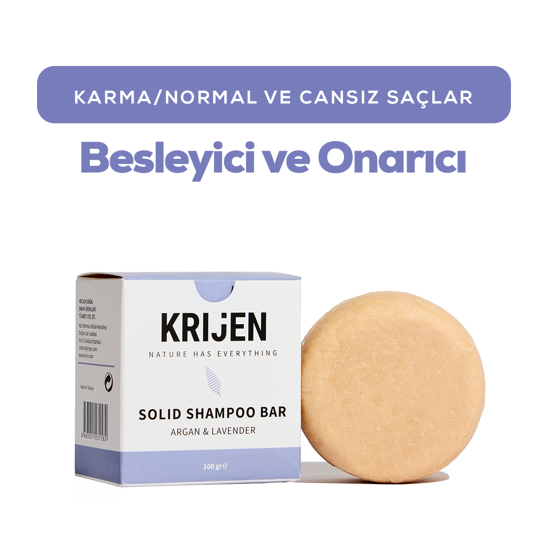 Argan & Lavanta Katı Şampuan 100 Gr | Bitkisel Keratin + E Vitamini