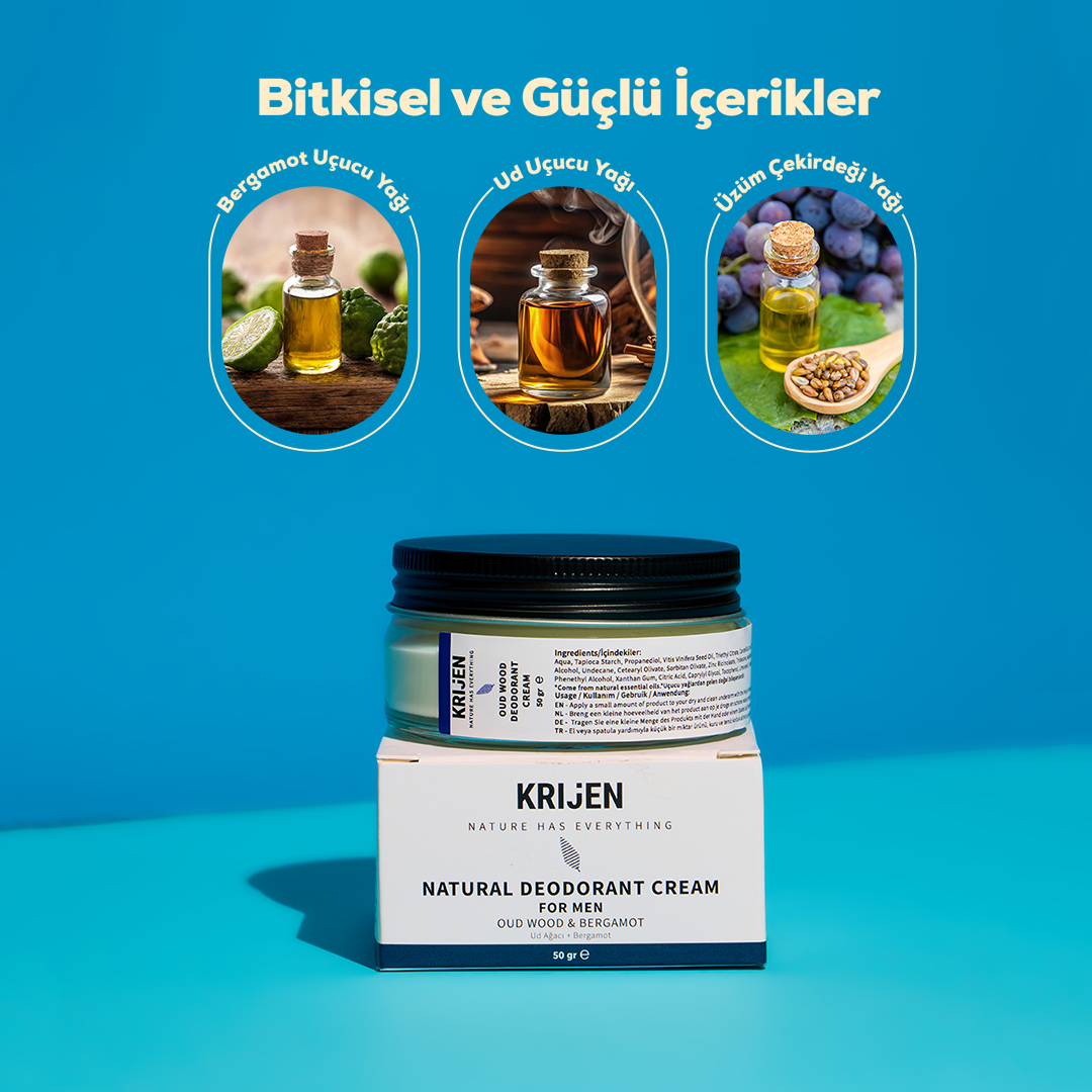 Ud Ağacı & Bergamot Erkek Krem Deodorant |  Alüminyum İçermez + %100 Bitkisel