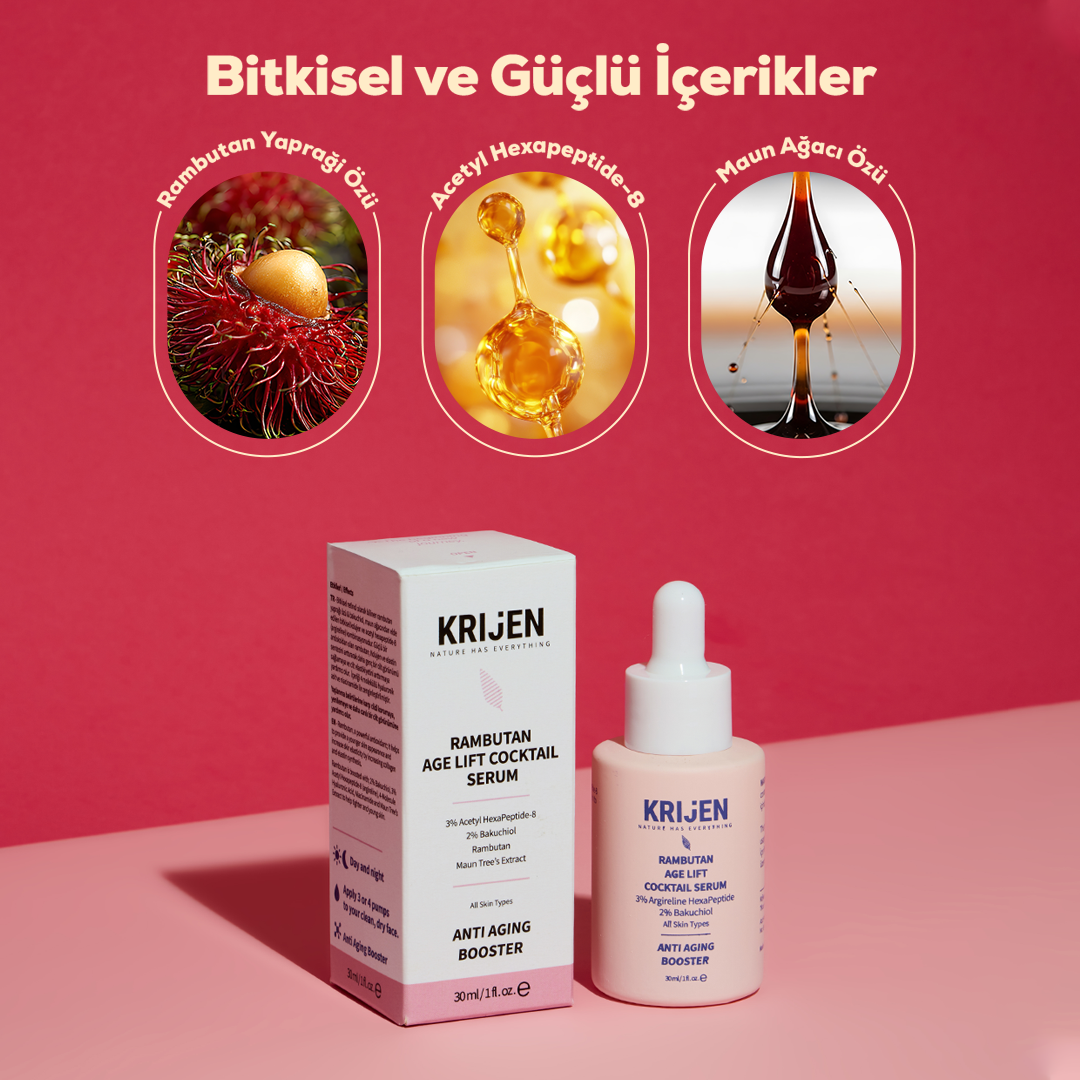 Rambutan Age Lift Yaşlanma Karşıtı Cocktail Serum | Bitkisel Retinol + Acetyl Hexapeptide-8 + Kolajen Destekleyici