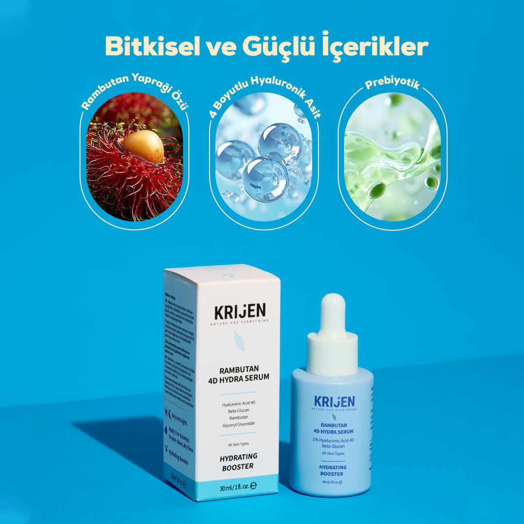 Rambutan 4D Hydra - Hyaluronik Asit Yoğun Nemlendirici Serum | Bitkisel Retinol + Pre/Post Biyotik
