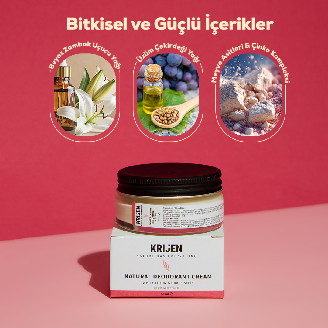 Beyaz Zambak & Üzüm Çekirdeği Krem Deodorant |  Alüminyum İçermez + %100 Bitkisel