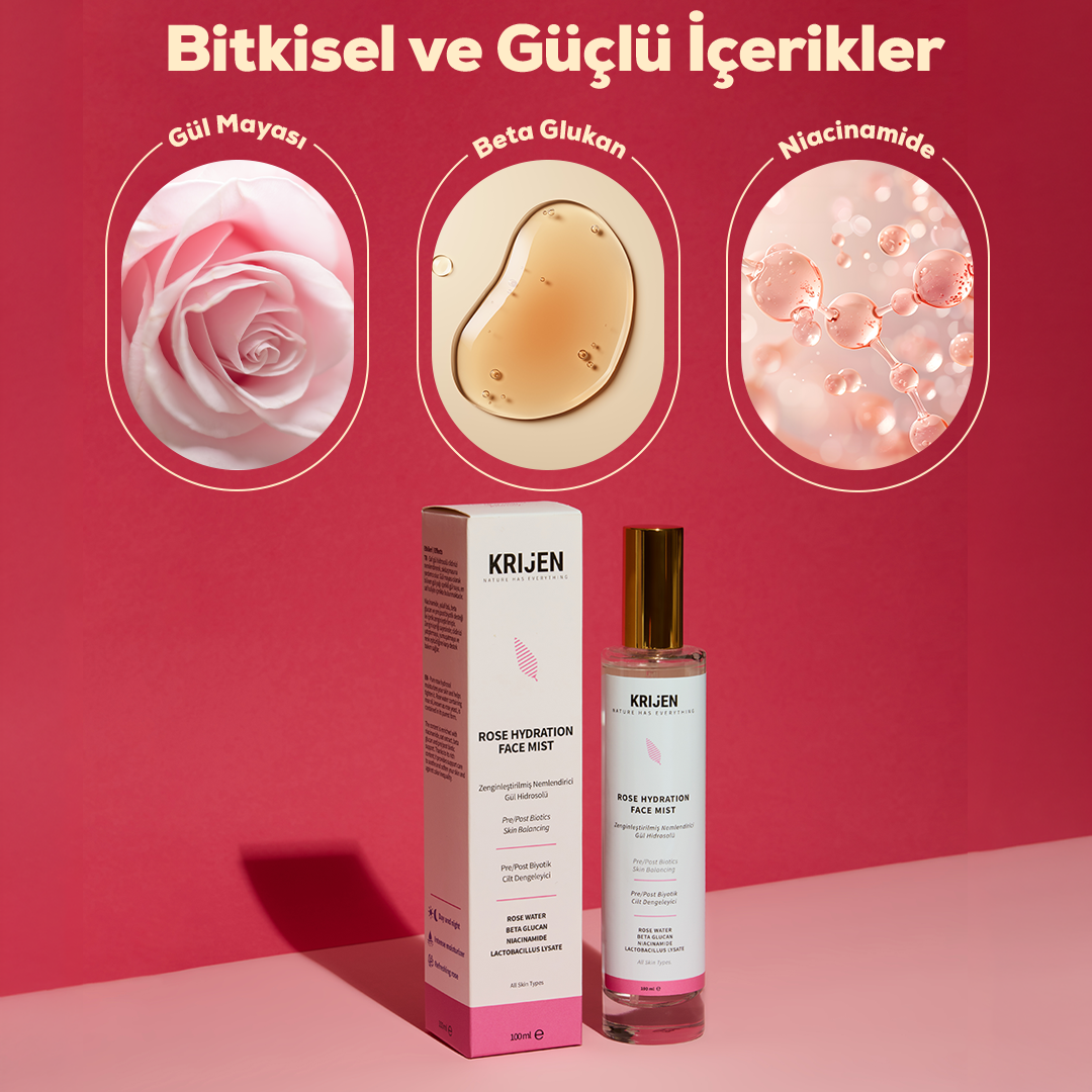 Zenginleştirilmiş Nemlendirici Gül Hidrosolü - Niacinamide & Gül Mayası