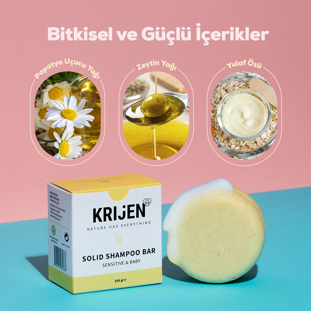 Hassas Cilt & Bebek Katı Şampuanı 100 Gr | Aynısefa Yağı + Papatya Özü + Zeytinyağı