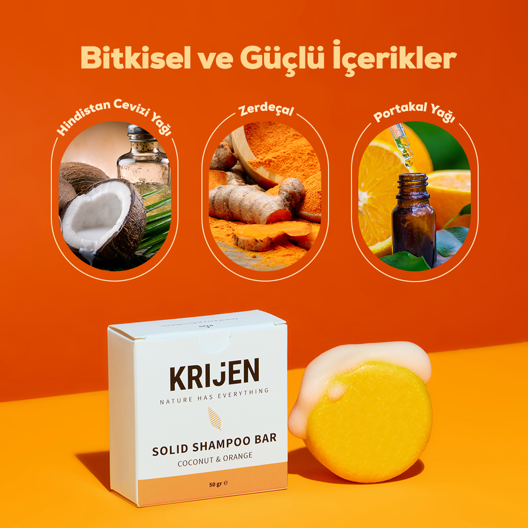 Hindistan Cevizi & Portakal Kabuğu Katı Şampuan 50 Gr - Deneme Boy