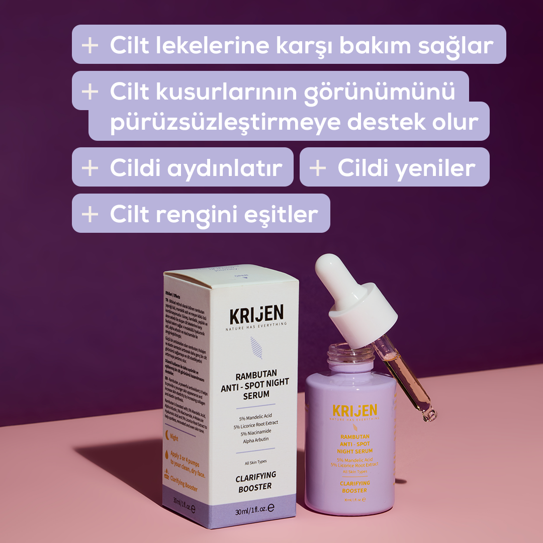 Rambutan Anti - Spot Cilt Tonu Eşitleyici Gece Serum | Bitkisel Retinol + Alpha-Arbutin + Mandelik Asit