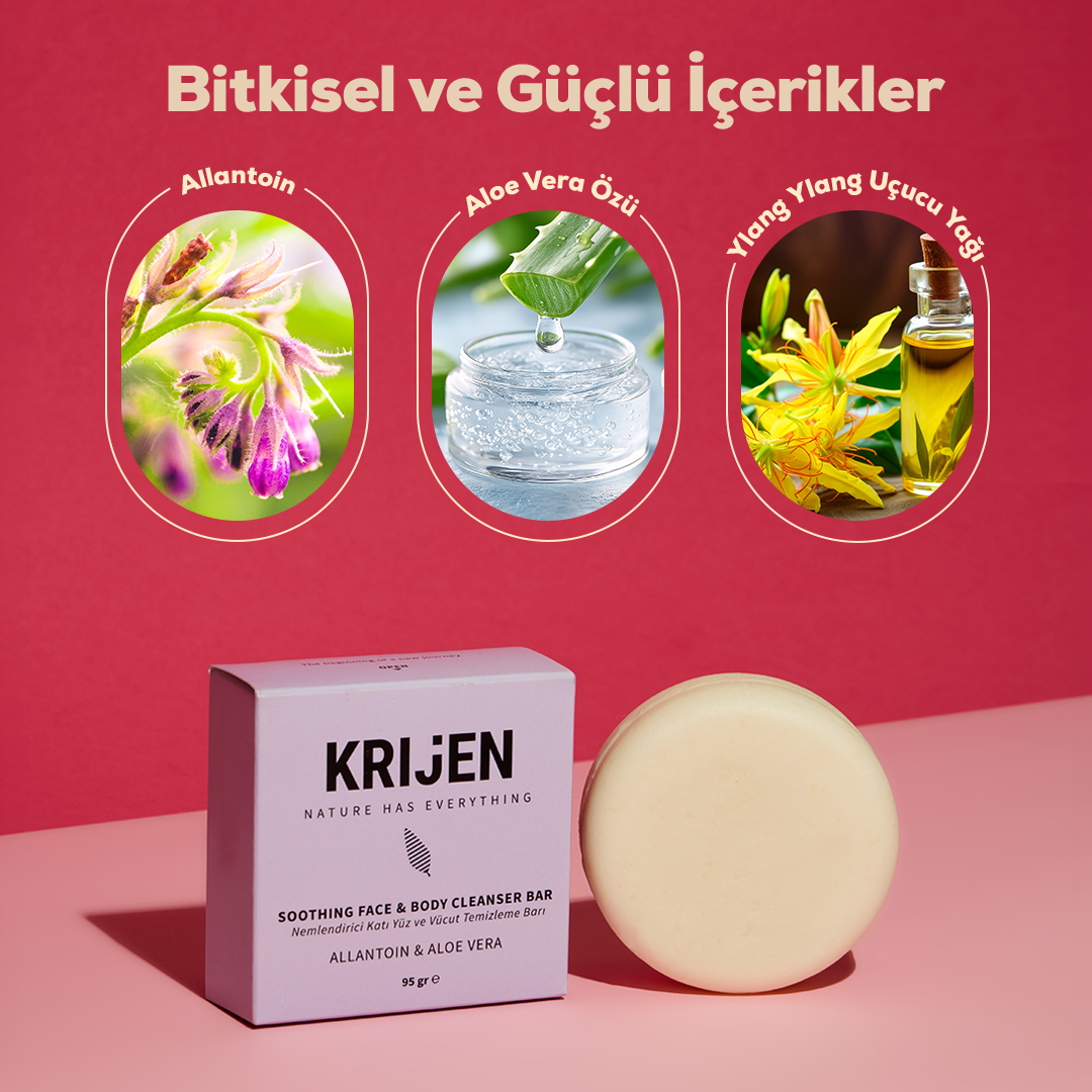 Nemlendirici Etkili Allantoin & Aloe Vera Yüz ve Vücut Temizleme Barı | Nar Çekirdeği Yağı + Ylang Ylang Yağı
