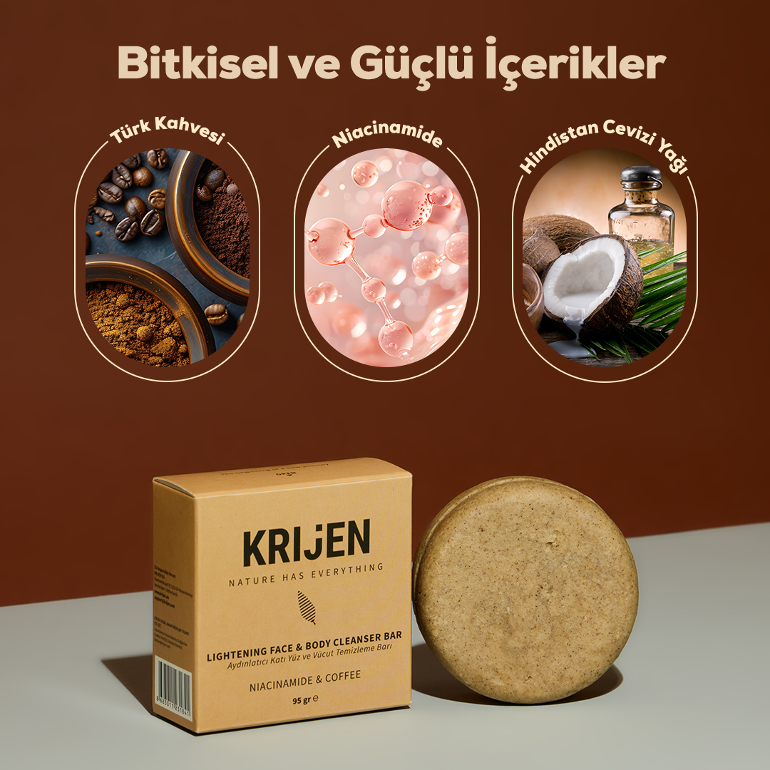 Aydınlatıcı Etkili Niacinamide & Kahve Yüz ve Vücut Temizleme Barı | Türk Kahvesi + Vanilya Yağı