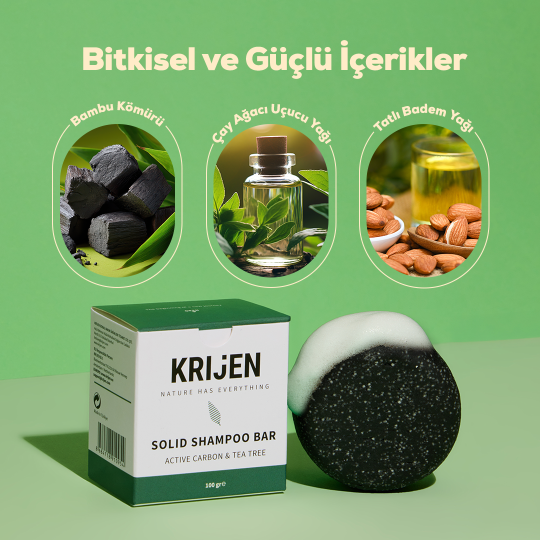 Aktif Karbon & Çay Ağacı Katı Şampuanı 100 Gr | Panthenol + Doğal Yağlar
