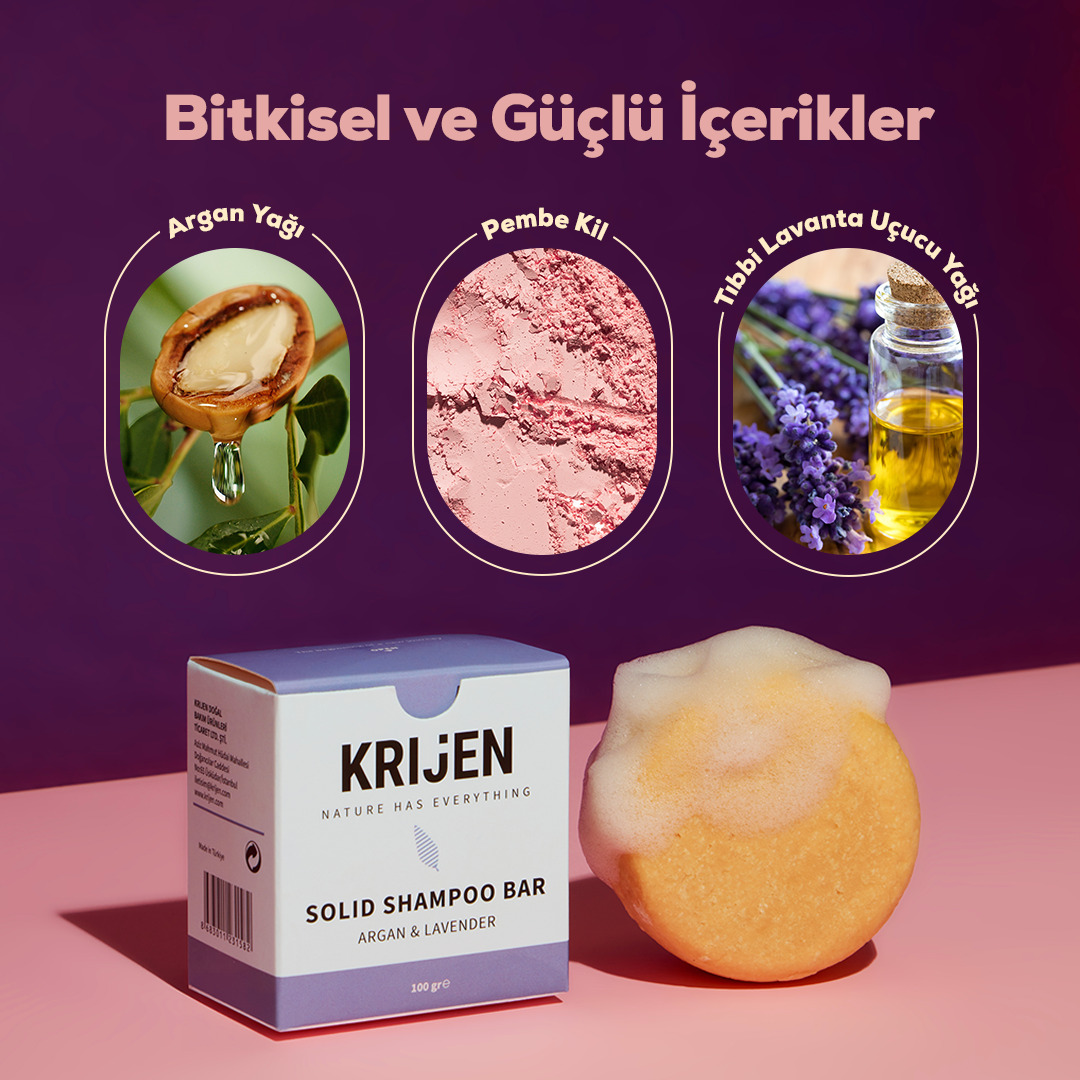 Argan & Lavanta Katı Şampuan 100 Gr | Bitkisel Keratin + E Vitamini
