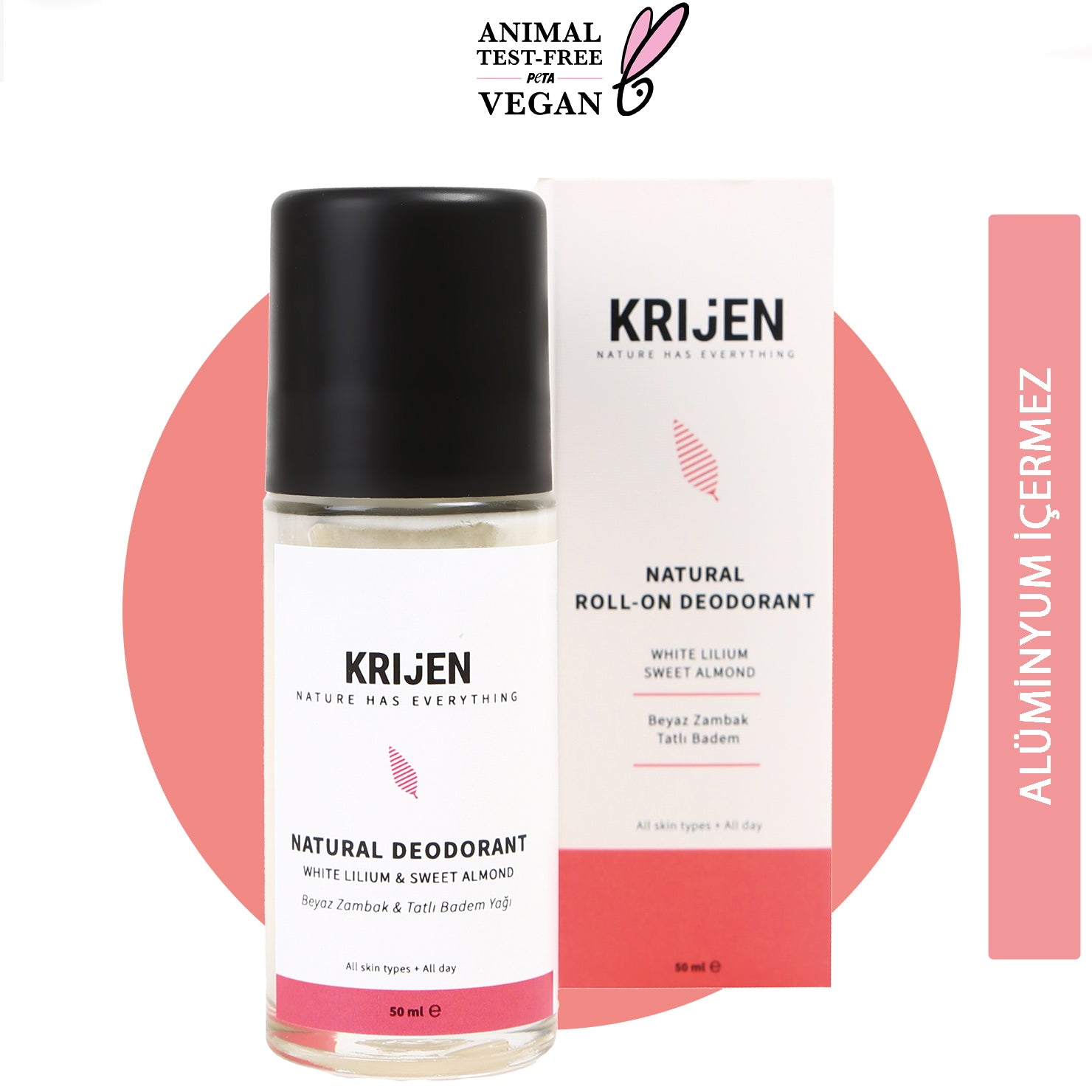 Beyaz Zambak & Tatlı Badem Roll-On Deodorant | Aluminyum İçermez + Mineral + Doğal Yağlar