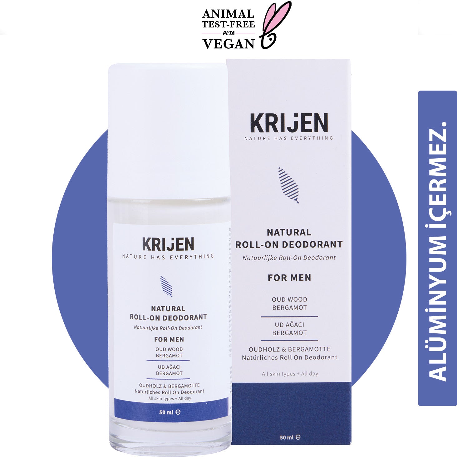 Ud Ağacı & Bergamot Erkek Roll-On Deodorant | Aluminyum İçermez + Mineral + Doğal Yağlar