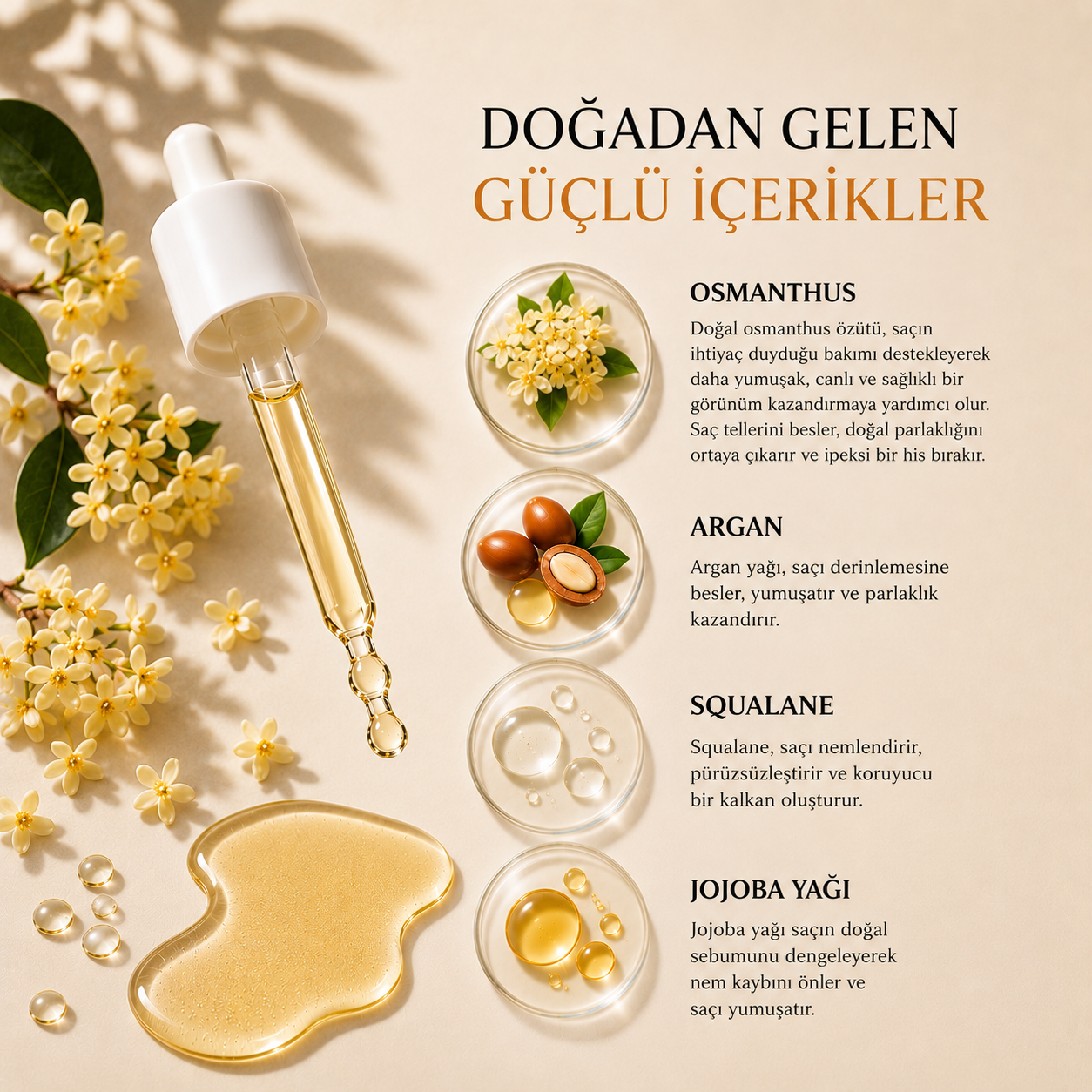 Osmanthus Besleyici Saç Bakım Yağı | Anti-Frizz & Parlak Görünüm 30 ml