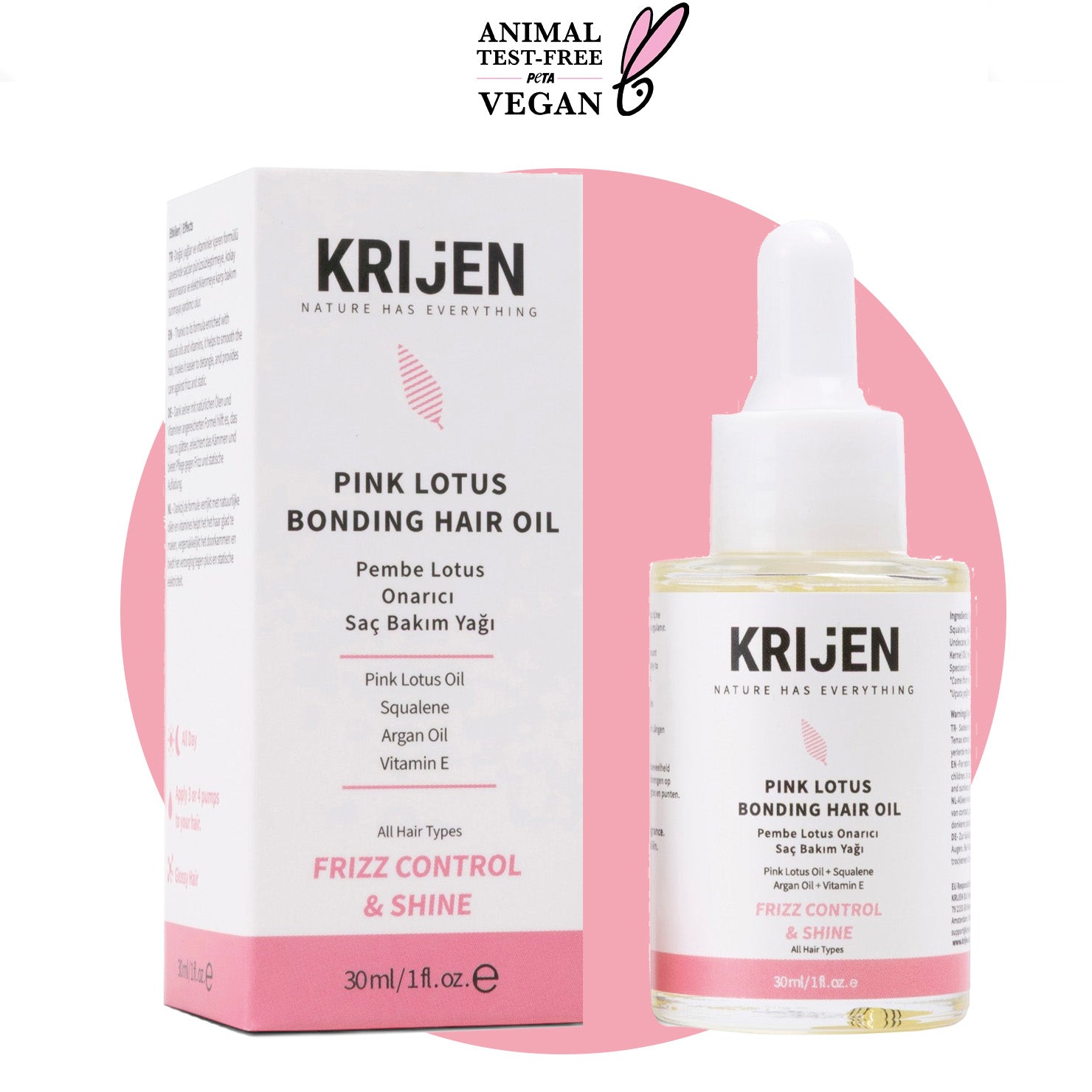 Pembe Lotus Besleyici Saç Bakım Yağı | Anti-Frizz & Parlak Görünüm 30 ml