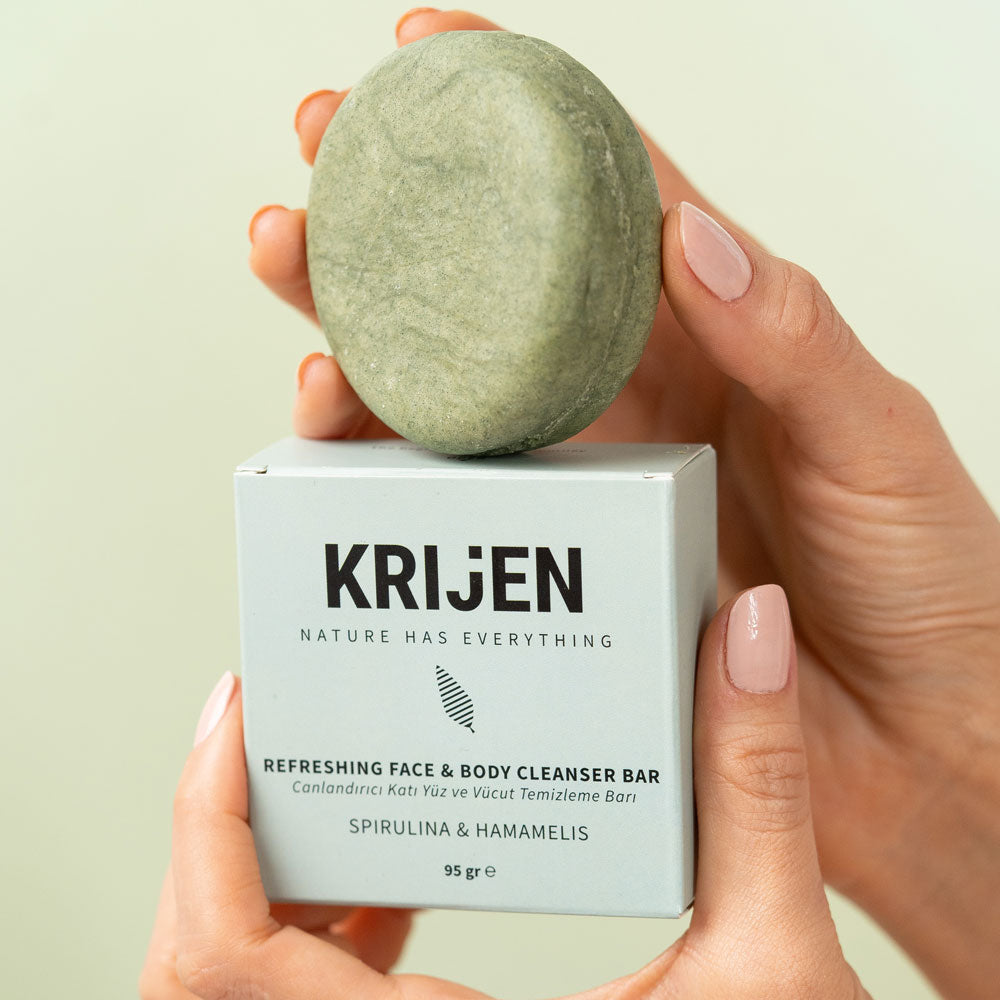Canlandırıcı Etkili Spirulina & Hamamelis Yüz ve Vücut Temizleme Barı | Greyfurt Yağı + Mandalina Yağı + Hindistan Cevizi Yağı